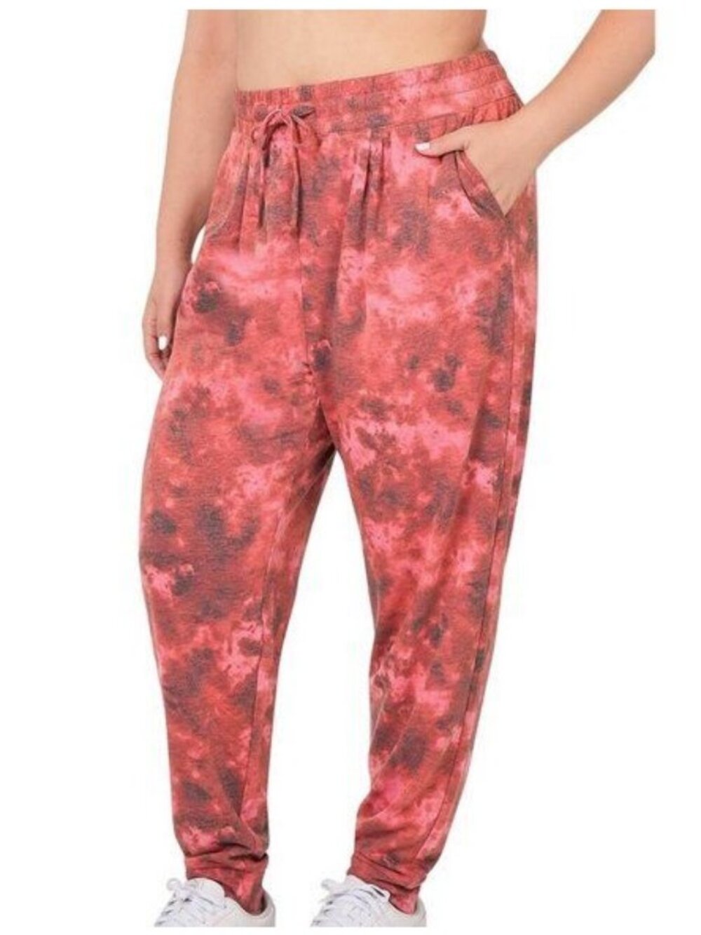 Zenana French Terry Tie Dye Drawstring Jogger 1X (818BPK)